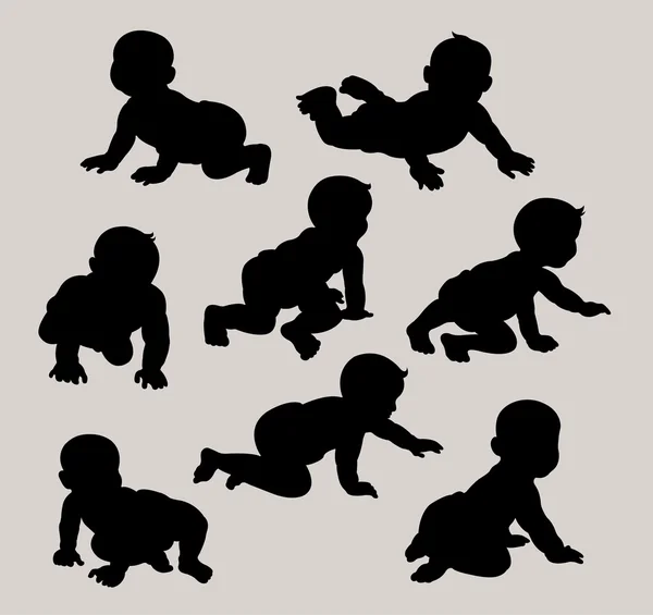 Bebek emekleme silhouettes — Stok Vektör