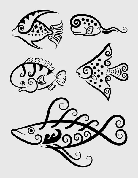 Símbolos decorativos de pescado 1 (Vector ) — Vector de stock