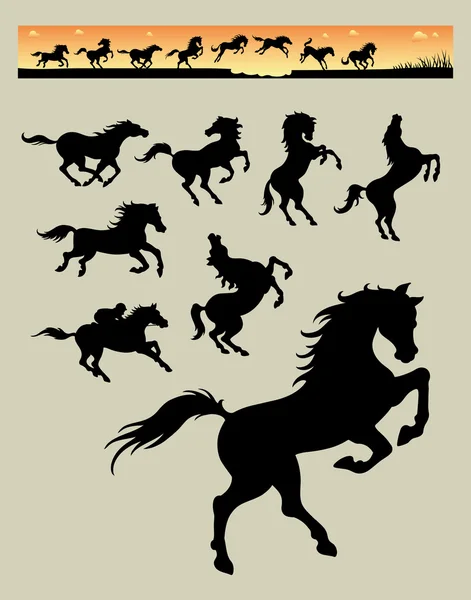 Horse Running Silhouettes 2 — Stock Vector