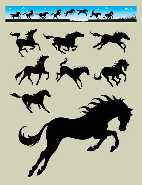 Кінь біг силуети 1 — стоковий вектор