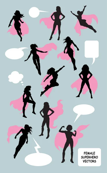 Female Superhero Silhouettes Vector — Stock Vector