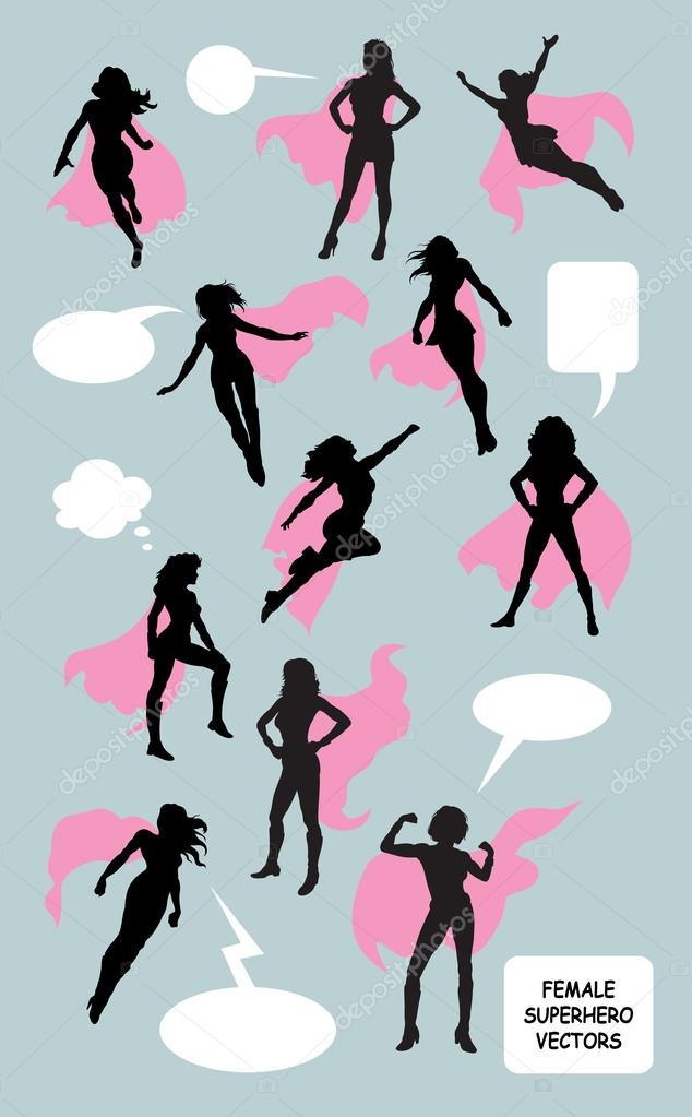 Woman Superhero with Blank Speech Bubbles Vector. Good use for your symbol, logo, sticker design, wallpaper, or any design you want. Easy to edit or change color.