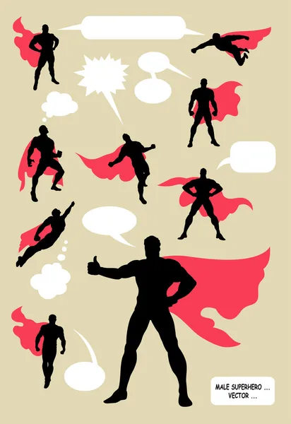 Male Superhero Silhouettes — Stock Vector