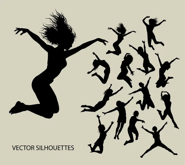 Girl Jumping Silhuettes — Stock Vector