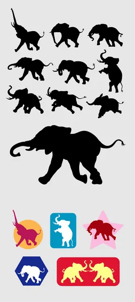 Elephant Running Silhouettes — Stock Vector