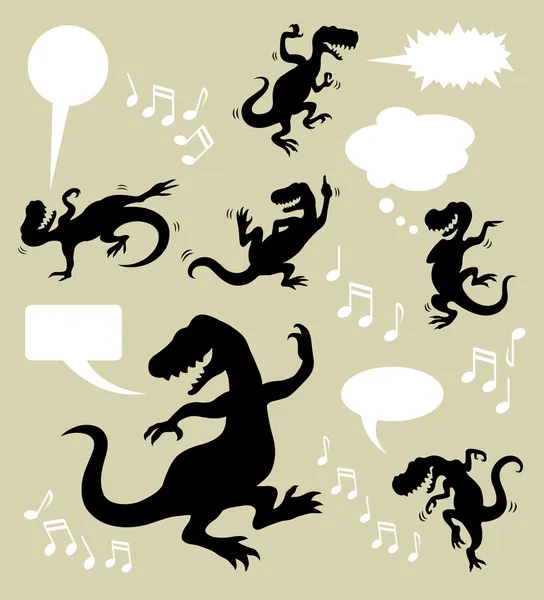 Dinosaur Dancing Silhouettes — Stock Vector