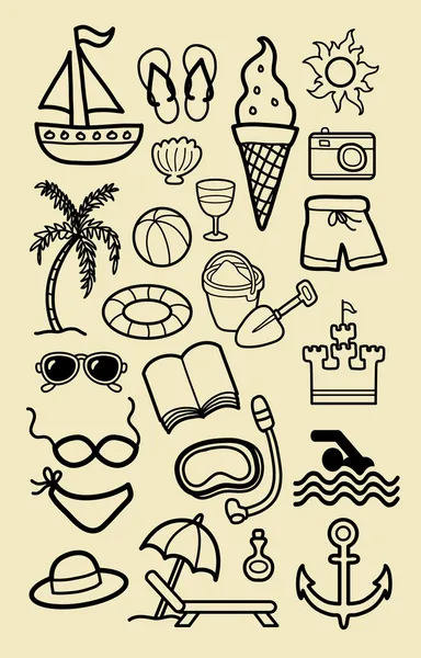 Summer Beach Doodle Icons — Stock Vector