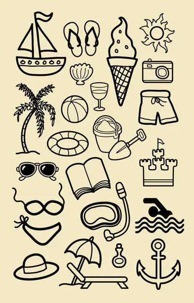 Summer Beach Doodle Icons — Stock Illustration Summer Beach Doodle Icons Vector Graphics