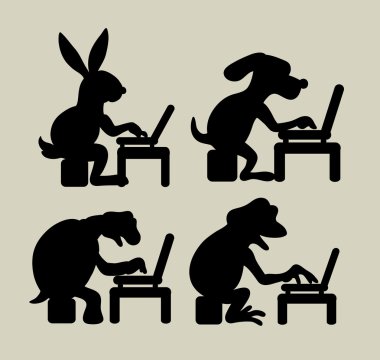 laptop siluetleri ile hayvan