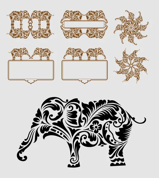 Elefante decoração ornamento floral — Vetor de Stock