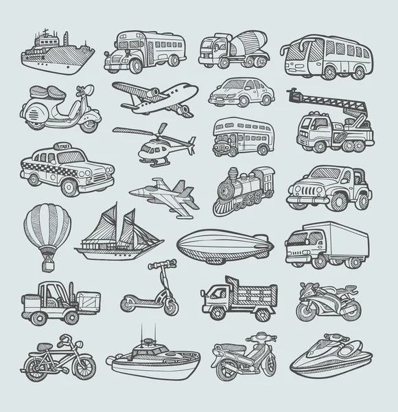 Iconos de transporte Bosquejo — Archivo Imágenes Vectoriales