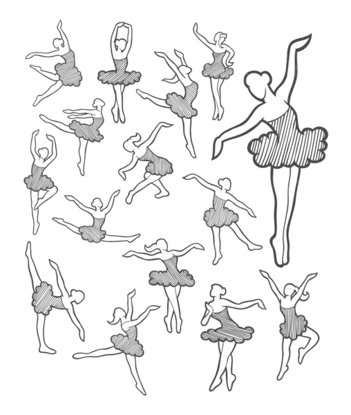 Female dancer black and white icons sketch — Stock Vector