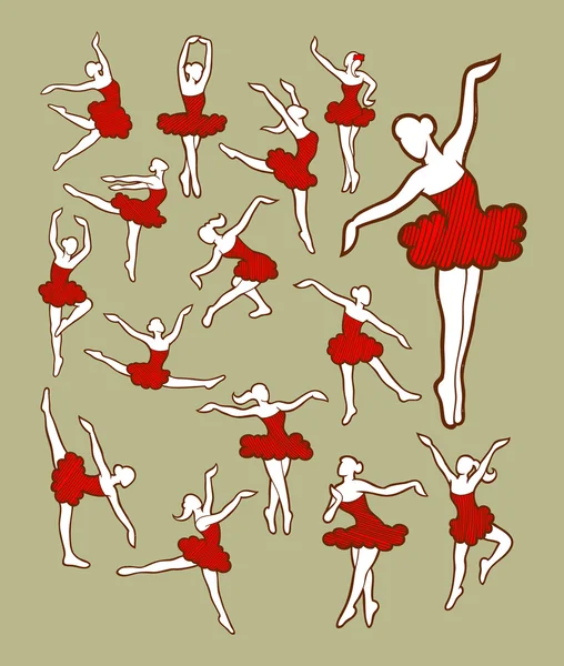 Female dancer icons sketch with color — Stock Vector