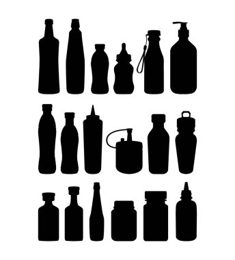 Şişe siluetleri. Sembol, logo, simge, maskot ya da istediğiniz herhangi bir tasarım için kullanılabilir