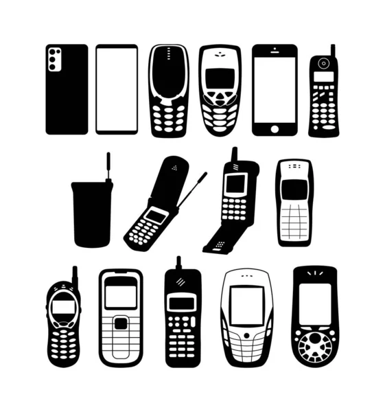 Smartphone Vintage Handtelefoon Silhouet Illustratie — Stockvector