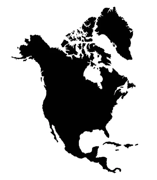 Kuzey Amerika Ada Haritası Siluet Bölgesi Bölge Siyah Şekil Çizimi — Stok Vektör