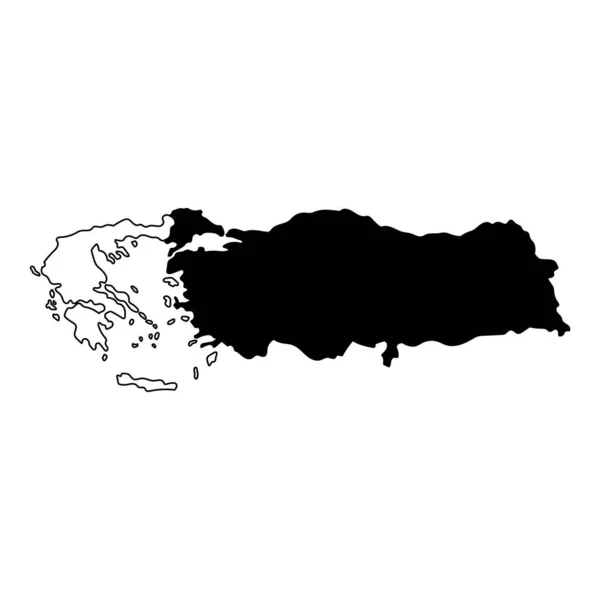 Turchia Grecia Isola Mappa Silhouette Regione Territorio Figura Nera Stile — Vettoriale Stock