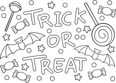 Cadılar Bayramı 'nın sevimli ve eğlenceli bir çizimi. Yarasalar ve şekerler ile ünlü bir deyiş. Tatlılar..