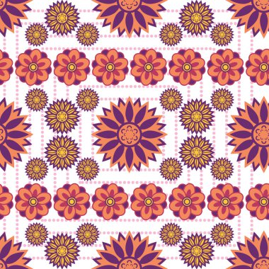 Bir dizi güzel ve basit geometrik çiçek, tam renkli. Ana elementler olarak çiçekli şeyleri kullanan pürüzsüz bir yüzey deseni tasarımı.