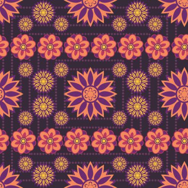 Bir dizi güzel ve basit geometrik çiçek, tam renkli. Ana elementler olarak çiçekli şeyleri kullanan pürüzsüz bir yüzey deseni tasarımı.