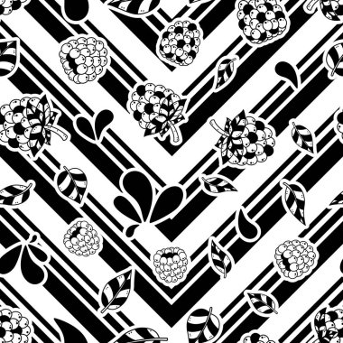 Taze ve lezzetli, ahududulu, dikişsiz bir desen. Tatlı, yuvarlak ve sulu meyvelerle dolu şirin desenli bir tasarım. Yapraklar ve birkaç damla su ile tamamlanmış..