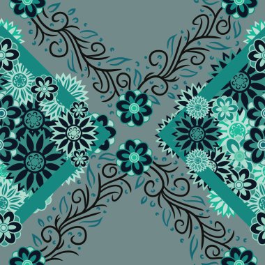 Bir dizi güzel ve basit geometrik çiçek, tam renkli. Ana elementler olarak çiçekli şeyleri kullanan pürüzsüz bir yüzey deseni tasarımı.