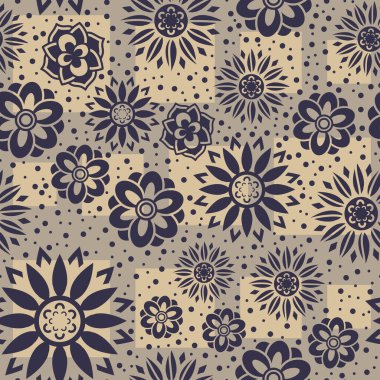 Bir dizi güzel ve basit geometrik çiçek, tam renkli. Ana elementler olarak çiçekli şeyleri kullanan pürüzsüz bir yüzey deseni tasarımı.