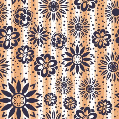 Bir dizi güzel ve basit geometrik çiçek, tam renkli. Ana elementler olarak çiçekli şeyleri kullanan pürüzsüz bir yüzey deseni tasarımı.