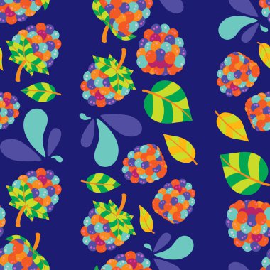 Taze ve lezzetli, ahududulu, dikişsiz bir desen. Tatlı, yuvarlak ve sulu meyvelerle dolu şirin desenli bir tasarım. Yapraklar ve birkaç damla su ile tamamlanmış..