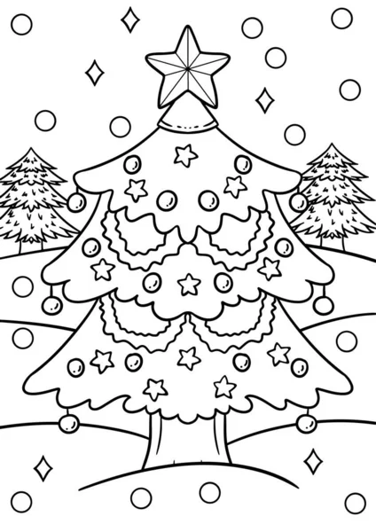 Una Ilustración Digital Línea Arte Para Colorear Página Árbol Navidad — Vector de stock