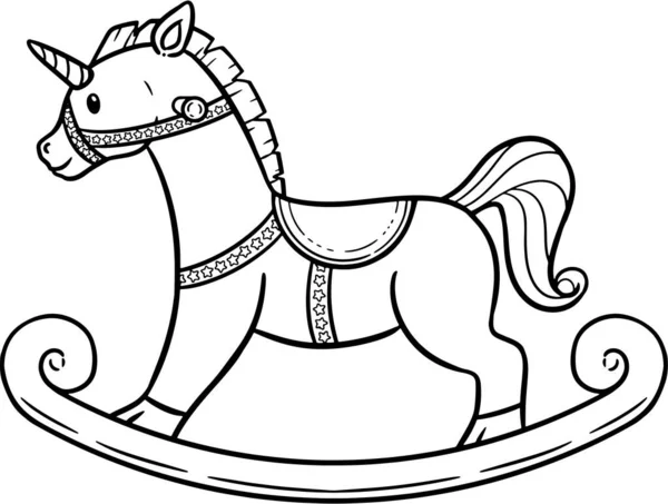 Cute Adorable Digital Line Art Illustration Unicorn Rocking Horse Fun — Stock Vector