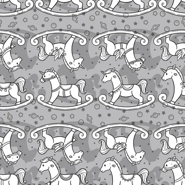 多くの異なる形で馬をロッキングのキュートで愛らしいシームレスなパターンデザイン — ストック写真