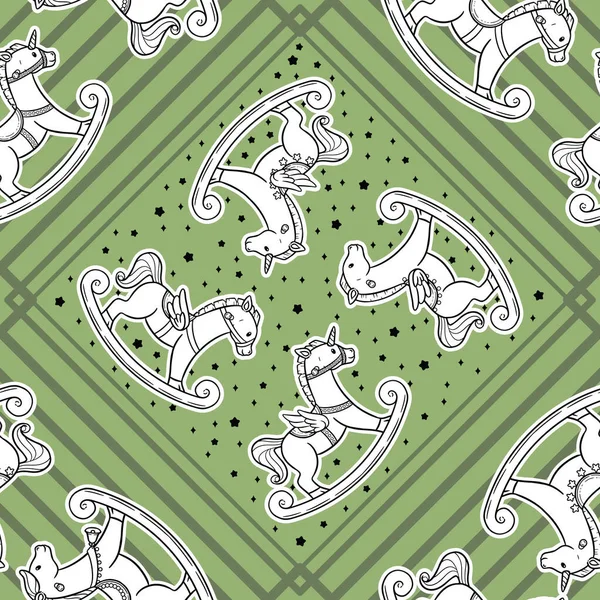 Słodki Uroczy Bezszwowy Wzór Projektu Koń Kołyszący Wielu Różnych Formach — Zdjęcie stockowe