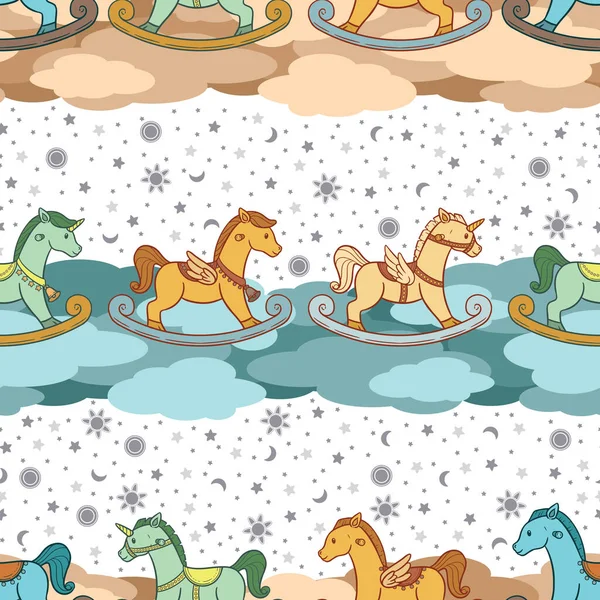 A cute and adorable seamless pattern design of rocking horse in many different form.