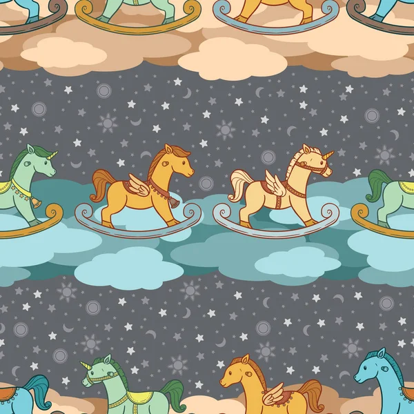 A cute and adorable seamless pattern design of rocking horse in many different form.