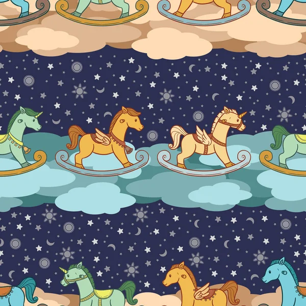 A cute and adorable seamless pattern design of rocking horse in many different form.