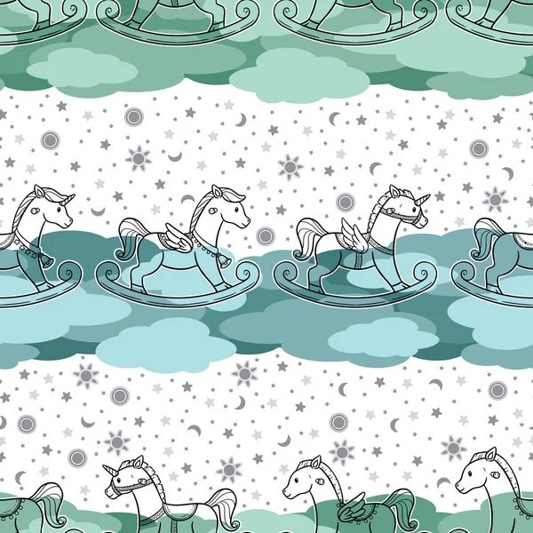 A cute and adorable seamless pattern design of rocking horse in many different form.