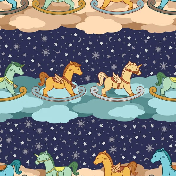 A cute and adorable seamless pattern design of rocking horse in many different form.
