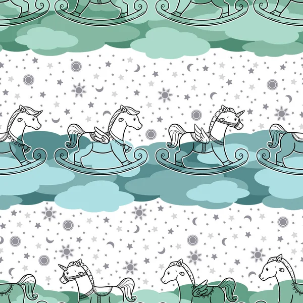 A cute and adorable seamless pattern design of rocking horse in many different form.
