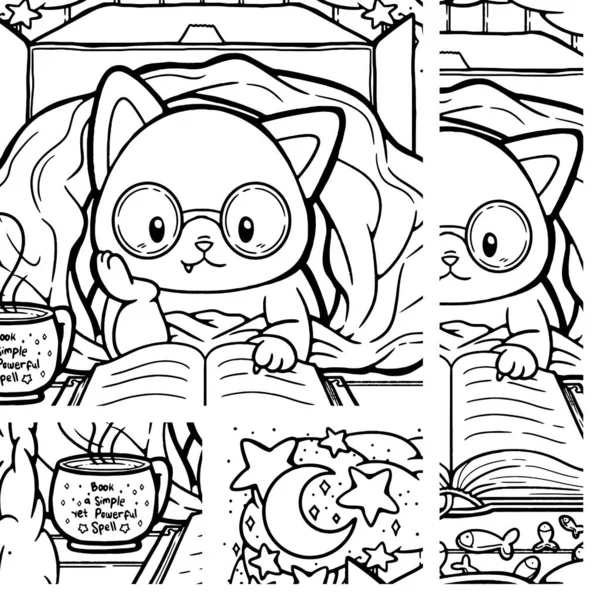 Cute Seamless Surface Pattern Design Cat Box Covered Blanket Reading — Φωτογραφία Αρχείου