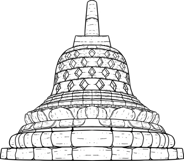 Digital Line Art Illustration Stupa Coloring Book Page Fun Activity — 스톡 벡터