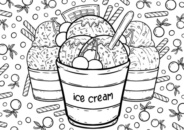 Digital Line Art Drawing Popular Sweet Dessert Cute Adorable Cartoon — Vettoriale Stock