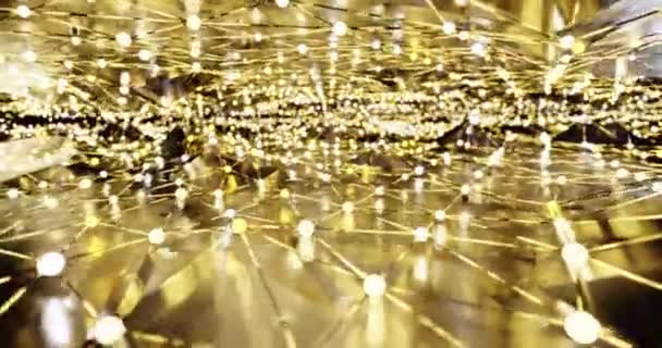 Gouden Geometrisch Met Gloeiende Nodes Achtergrond — Stockvideo