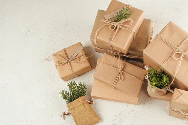 Weihnachten Und Null Abfall Umweltfreundliche Verpackungen Nachhaltiger Ethischer Plastikfreier Lebensstil — Stockfoto