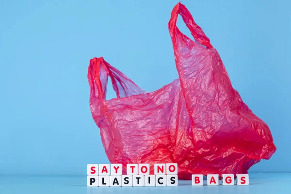 Katakanlah Tidak Ada Plastik Tas Kata Kata Dari Batu Latar — Stok Foto