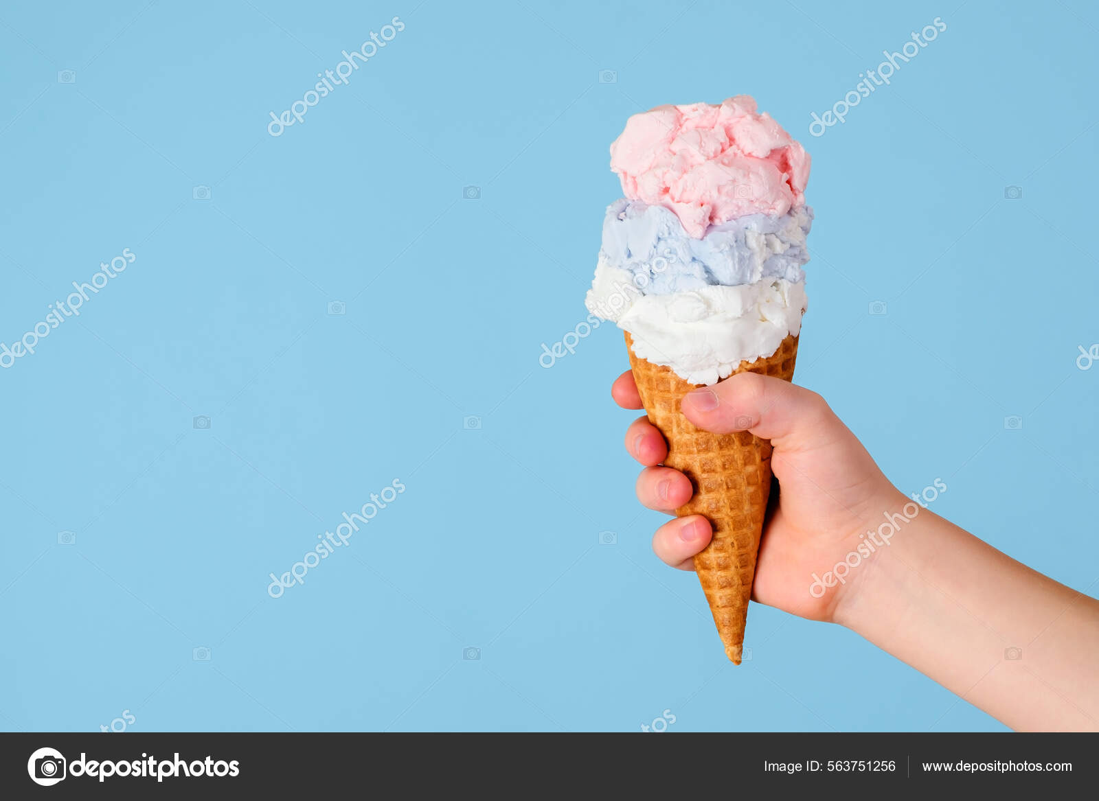 Ice Cream In A Series Of Cones With Different Flavors Background