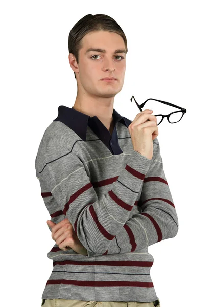 Людина тримає окуляри — стокове фото