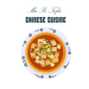 Çin mutfağı, Mapo tofu Asya sokak yemeği, Tayland yemeği, Japon yemeği, restoran vektör çizimleri için Çin yemeği. Çorba kaselerinin doğu menüsünü pişiriyorum..
