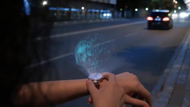 Femme avec hologramme Compétences sociales — Video