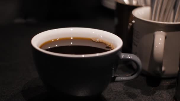 Cup Black Coffee Table Coffee Shop — Αρχείο Βίντεο